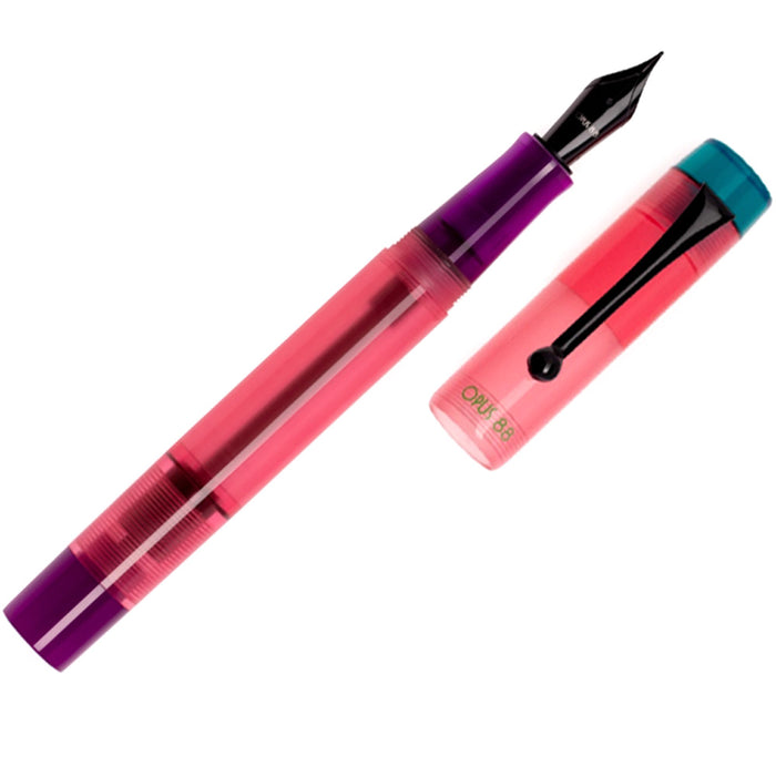OPUS 88 Demonstrator Fountain Pen - Pink - 1.5mm Italic (stub) Nib (2024 Edition)