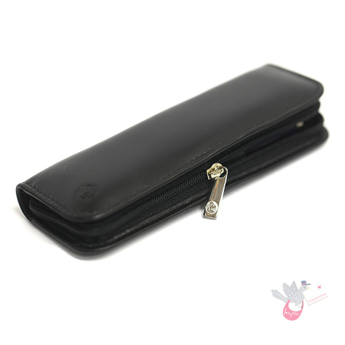 PELIKAN Black Napa Leather Zippered Pen Pouch - Double