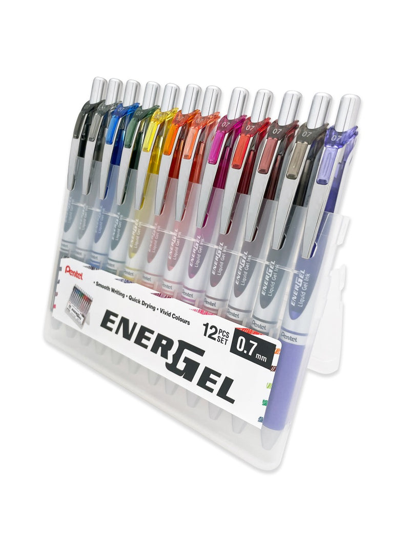 PENTEL Energel Retractable BL77 Gel Roller Pen (Stand Up Case) - 0.7mm - Set 12 (Earths)