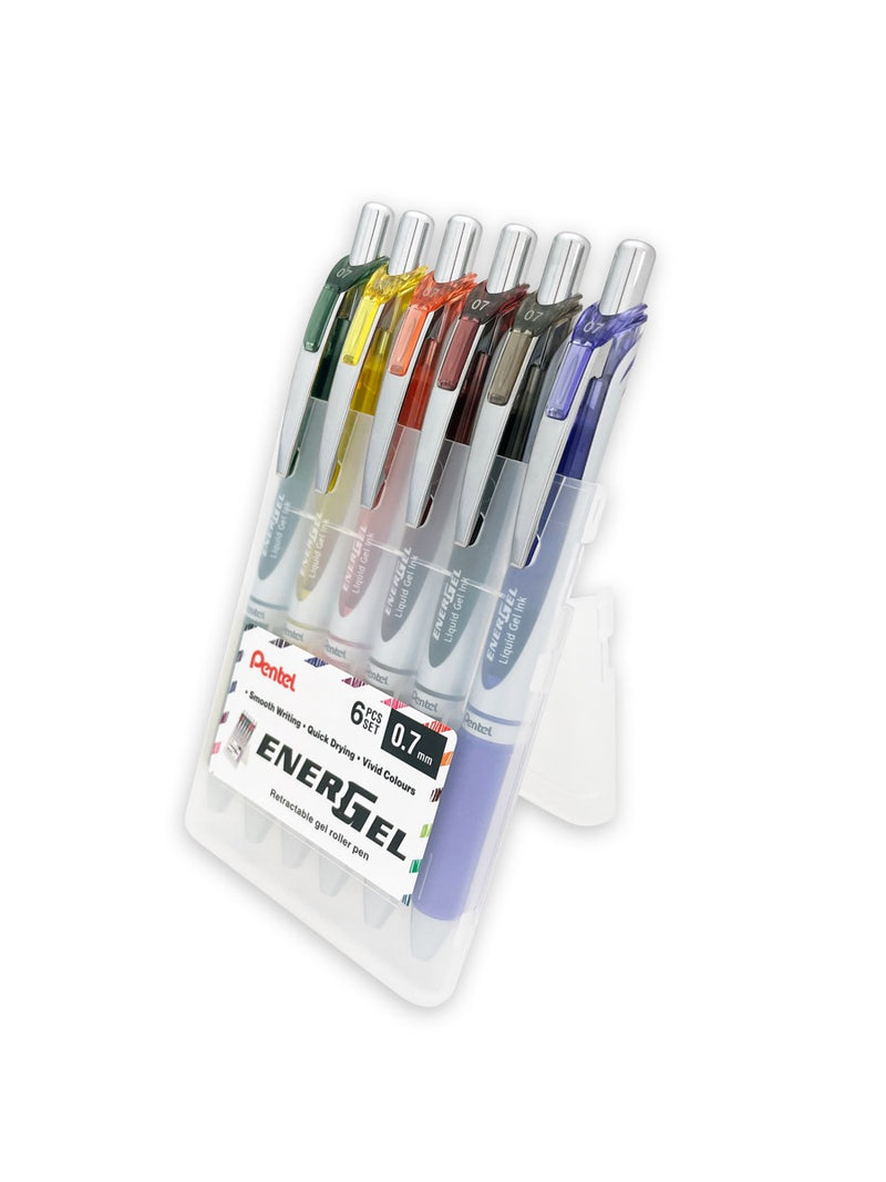 PENTEL Energel Retractable BL77 Gel Roller Pen (Stand Up Case) - 0.7mm - Set 6 (Earths)