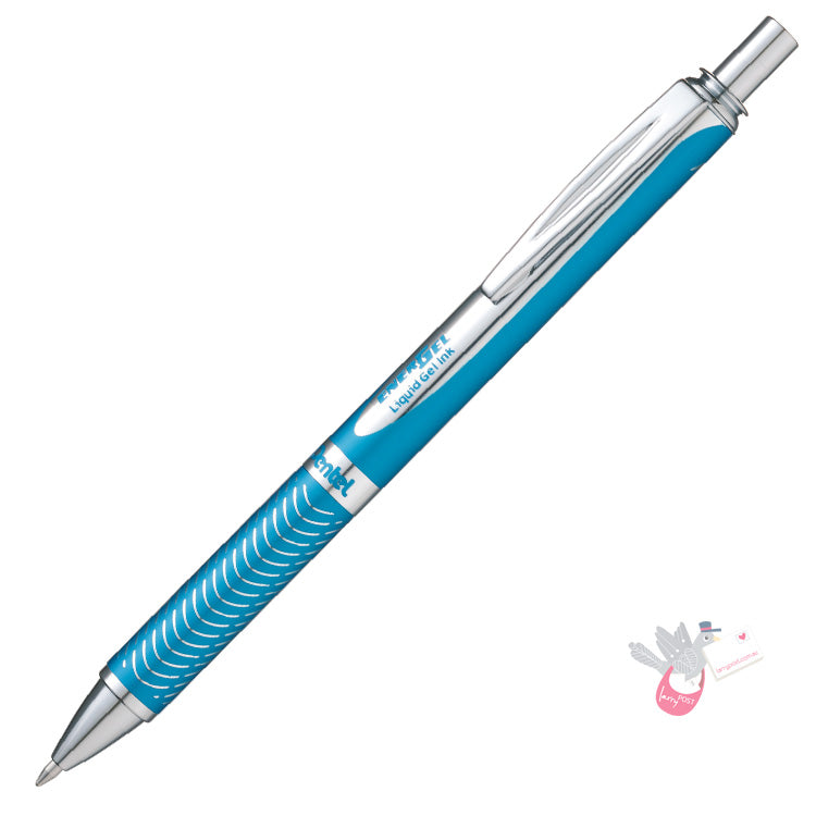 PENTEL Energel Retractable Gel Pen - Sky Blue Barrel - 0.7mm - Metal Gift Box