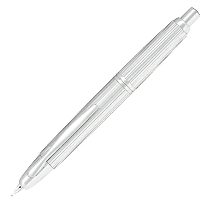 PILOT Capless Fountain Pen (Rhodium Plated 18ct Gold Nib & Con-40) - Striped (Rhodium Plated body) - Fine Nib