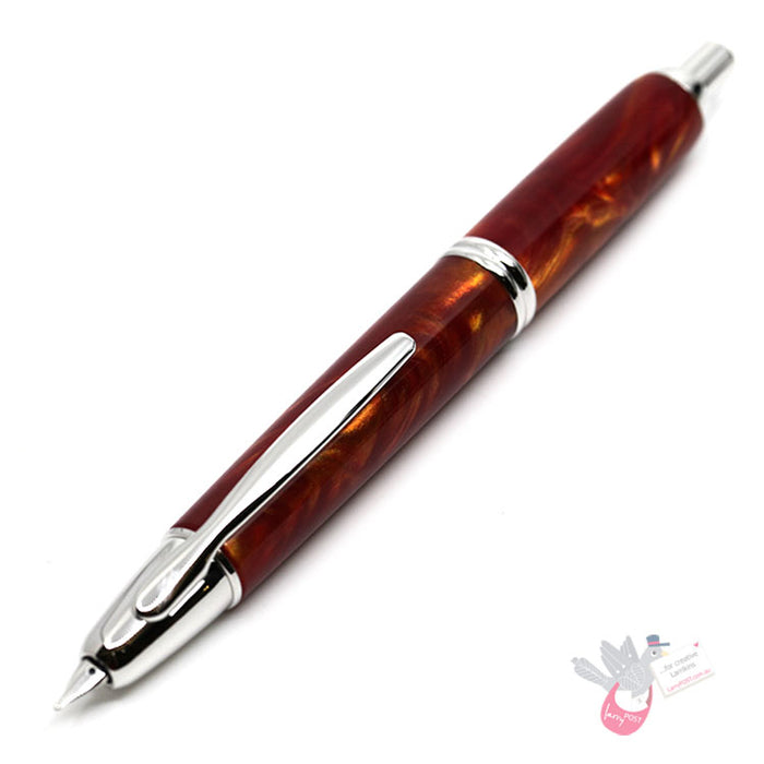PILOT Capless SE (Vanishing Point) Fountain Pen (18ct Gold Nib & Converter) - Orange Marble Resin - Medium Nib