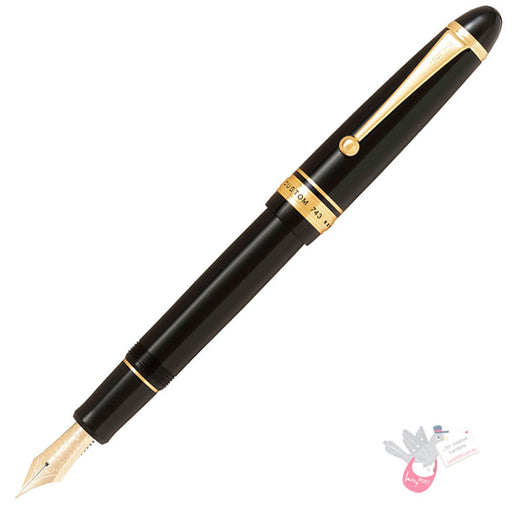 PILOT Custom 743 Fountain Pen (14ct Gold Nib, Con-70) - Black - Soft Medium Nib