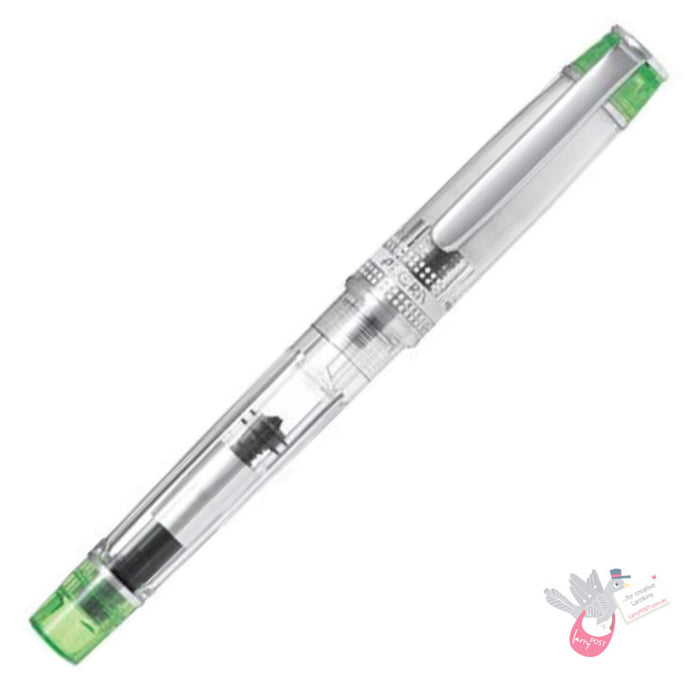 PILOT Prera Demonstrator Fountain Pen - Clear/Green - Cursive Medium (CM) Italic Nib (includes con-40 converter)