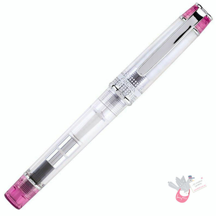PILOT Prera Demonstrator Fountain Pen - Clear/Pink - Cursive Medium (CM) Italic Nib (includes con-40 converter)