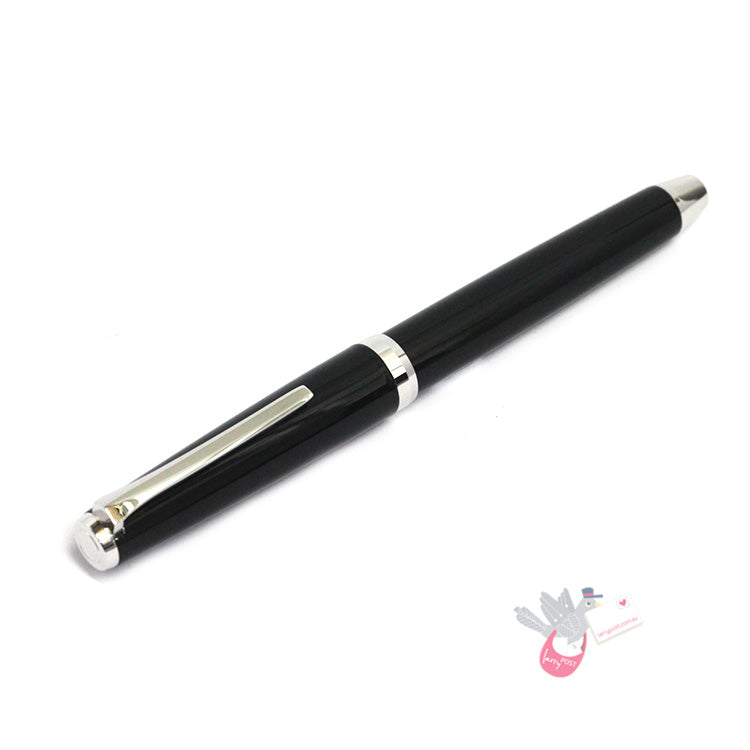 PILOT Metal Falcon Fountain Pen (14ct Gold Rhodium Plated Nib and Con-70) - Black - Soft Medium Nib