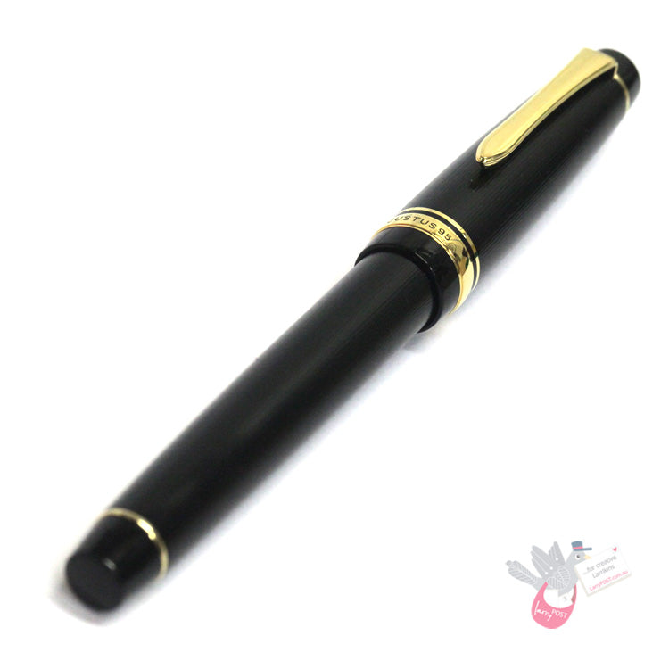 PILOT Justus 95 Fountain Pen (14ct Gold Adjustable Nib and Con-70) - Pinstripe Design - Black - Medium Nib