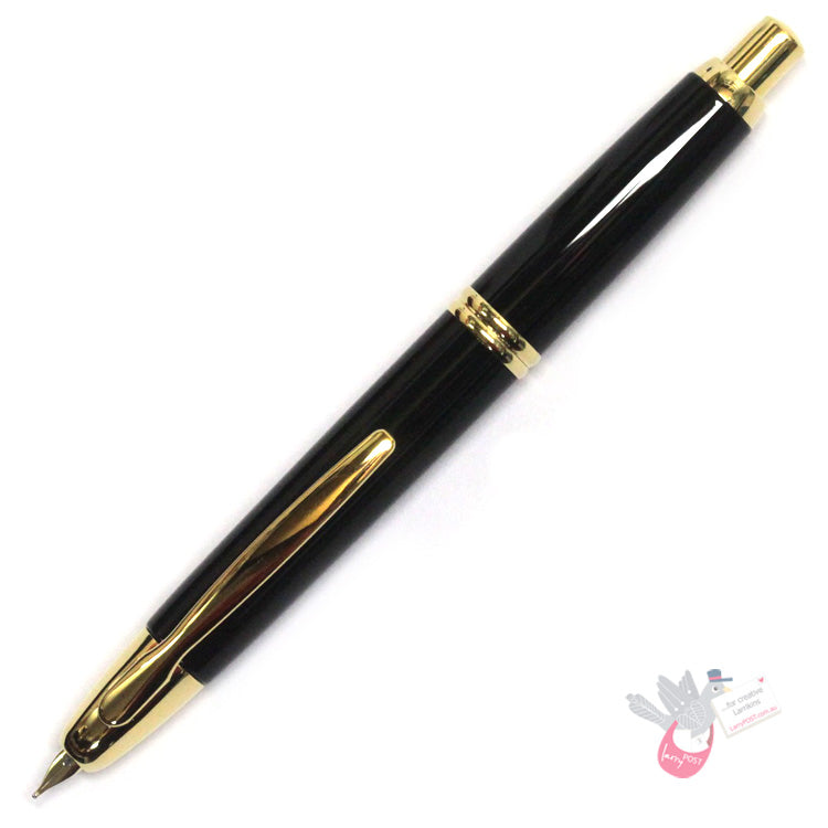 PILOT Capless (Vanishing Point) Fountain Pen (18ct Gold Nib & Con-50 Converter) - Black/Gold