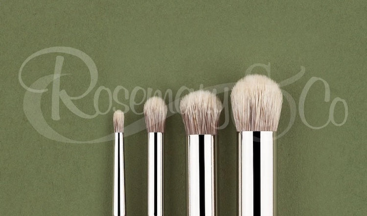 (left brush) ROSEMARY & CO Smooshing Brush - Badger Hair - Extra Small (far left image)