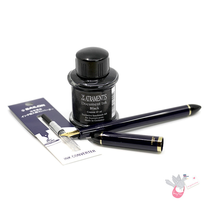 SAILOR Sketch Kit (Fude, Converter, DA Permanent Black, Blunt Syringe) - 40 Degree - Dark Blue