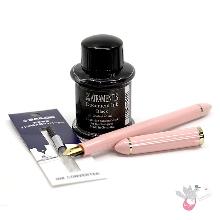 SAILOR Sketch Kit (Fude, Converter, DA Permanent Black, Blunt Syringe) - 40 Degree - Pink
