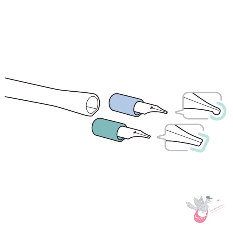 SAILOR Hocoro Dip Fountain Pen - Grey/Green - Set with two nibs - Rounded Fine/1.0mm Stub nibs