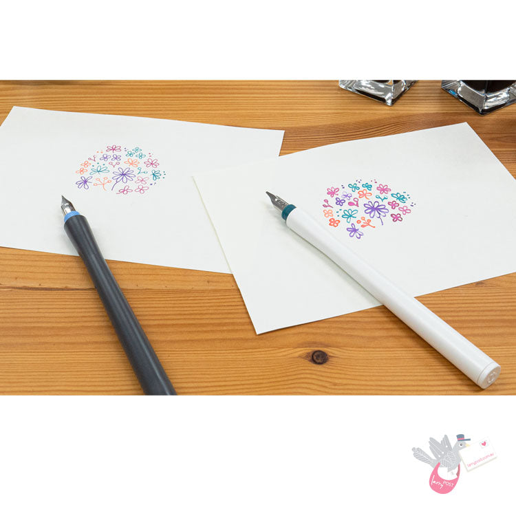 SAILOR Hocoro Dip Fountain Pen - White/Blue - Set with two nibs - Rounded Fine/1.0mm Stub nibs