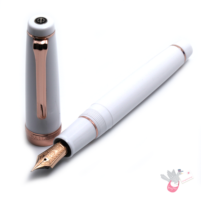 SAILOR Prof Gear Fountain Pen (21K Gold nib with rose gold plating & converter) - White with Rose Gold - Medium Fine Nib