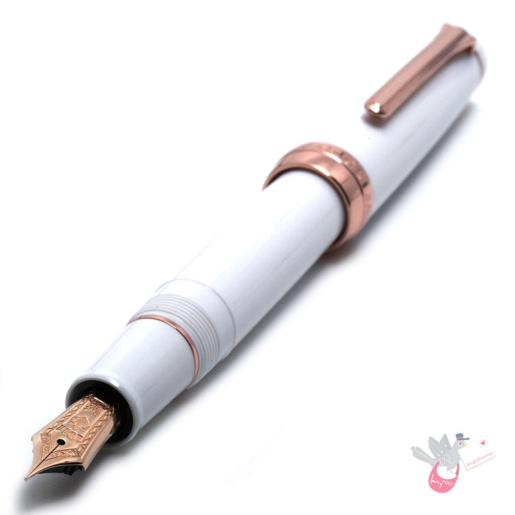 SAILOR Prof Gear Fountain Pen (21K Gold nib with rose gold plating & converter) - White with Rose Gold - Medium Fine Nib