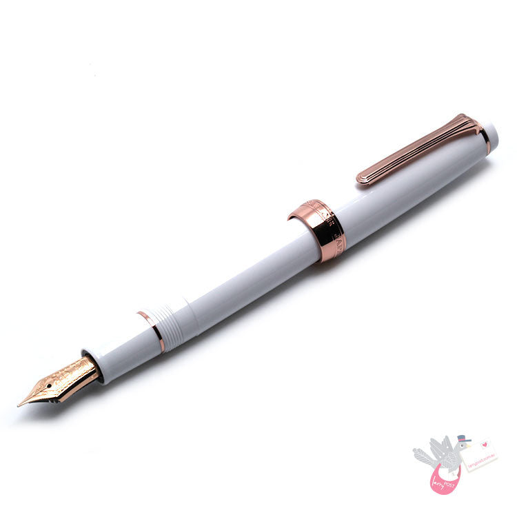 SAILOR Prof Gear Fountain Pen (21K Gold nib with rose gold plating & converter) - White with Rose Gold - Medium Fine Nib