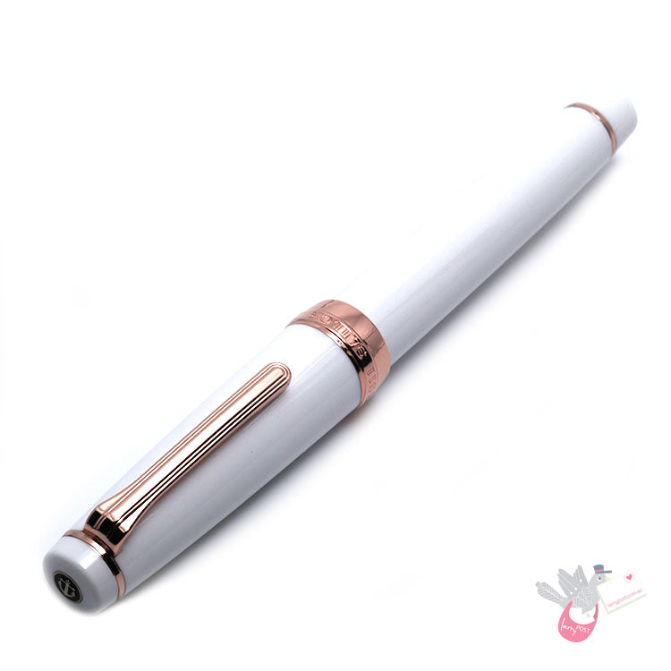 SAILOR Prof Gear Fountain Pen (21K Gold nib with rose gold plating & converter) - White with Rose Gold - Medium Fine Nib