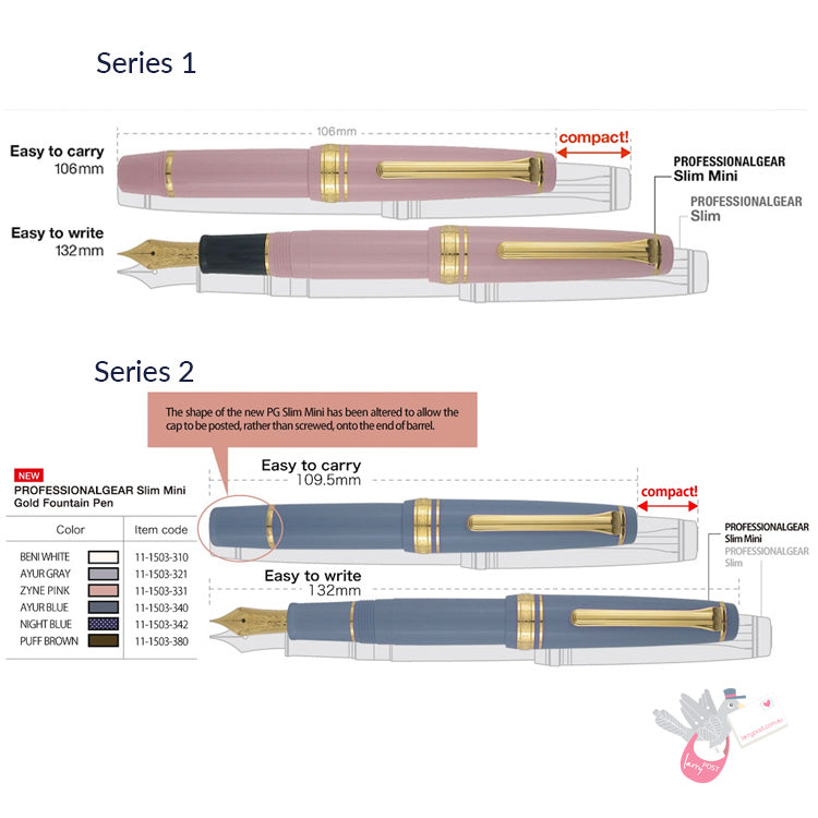 SAILOR Prof Gear Slim Mini - Series 2 - (14k gold nib, Mini converter) - Night Blue - Medium Fine Nib