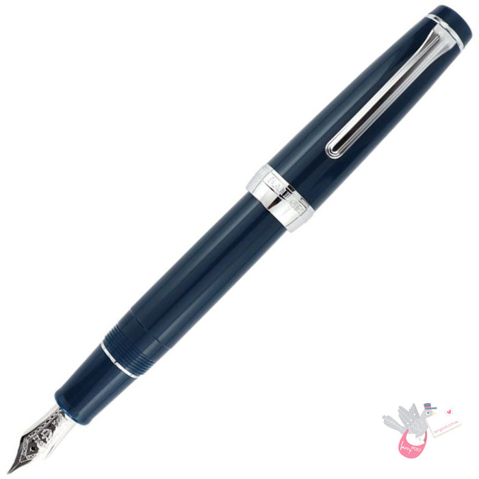SAILOR Prof Gear - Pillow Book - (21k gold rhodium plated nib & converter) - Dark Blue/Rhodium - Broad Nib