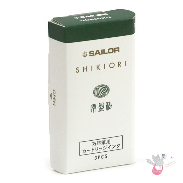 SAILOR SHIKIORI Fountain Pen Ink Cartridges - Pack of 3 - Tokiwamatsu (Pine Green)