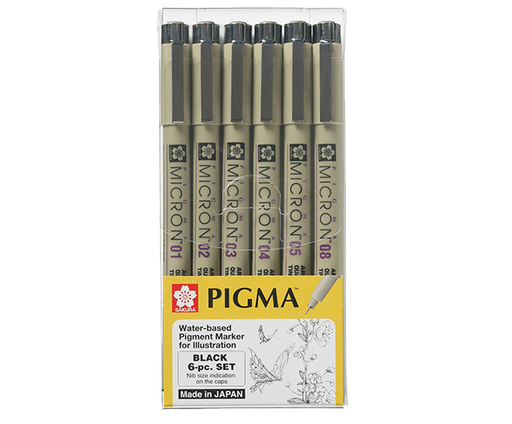 SAKURA Pigma Micron 6-Pack (01, 02, 03, 04, 05, 08) - Black