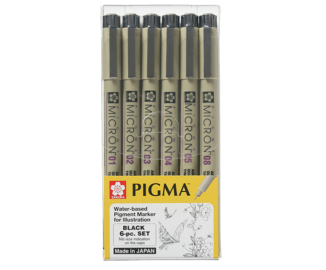 SAKURA Pigma Micron 6-Pack (01, 02, 03, 04, 05, 08) - Black