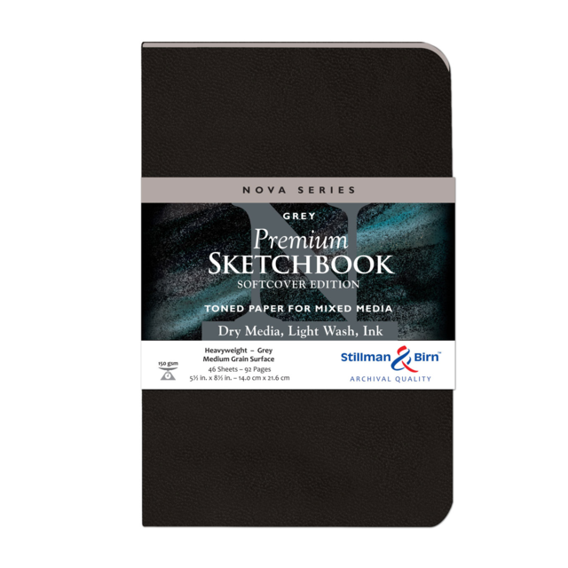 STILLMAN & BIRN Nova Sketchbook - Softcover - Portrait A5 (5.5 x 8.5" / 14.0 x 21.6cm) - 150gsm - Grey