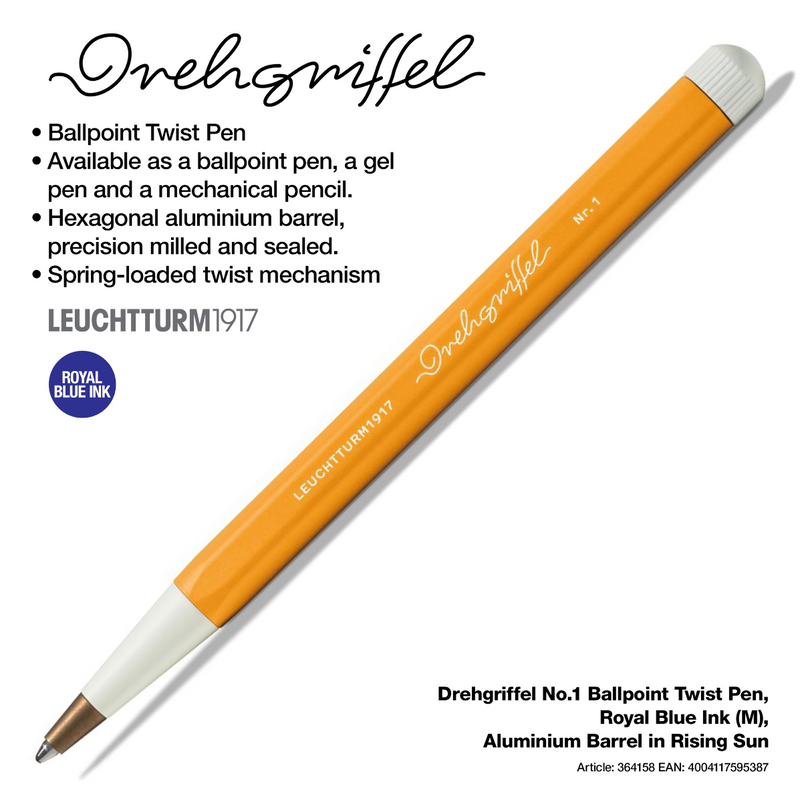 Drehgriffel No.1 Ballpoint Twist Pen - Royal Blue Ink (M) - Aluminium Barrel in Rising Sun