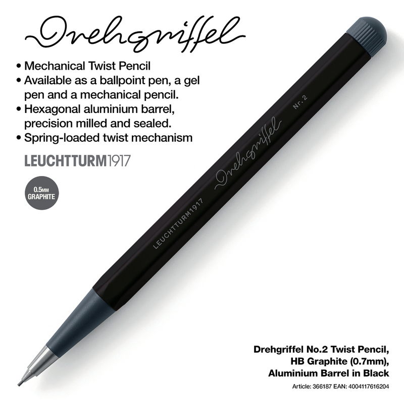 Drehgriffel No.2 Twist Pencil - HB Graphite (0.7mm) - Aluminium Barrel in Black