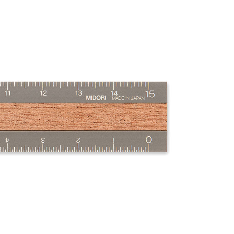 MIDORI - Ruler - 15cm - Grey Aluminium/Wood