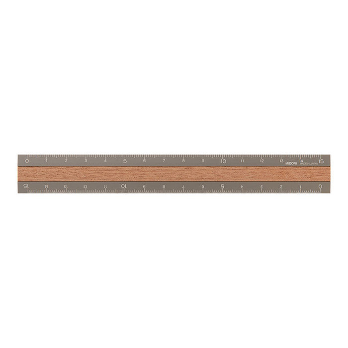 MIDORI - Ruler - 15cm - Grey Aluminium/Wood