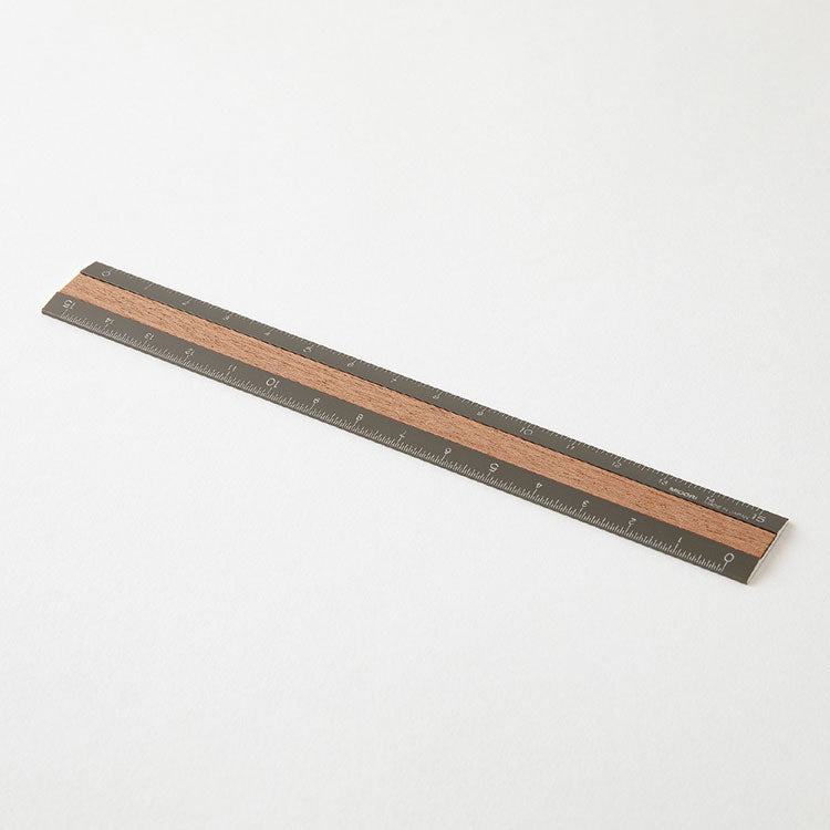 MIDORI - Ruler - 15cm - Grey Aluminium/Wood