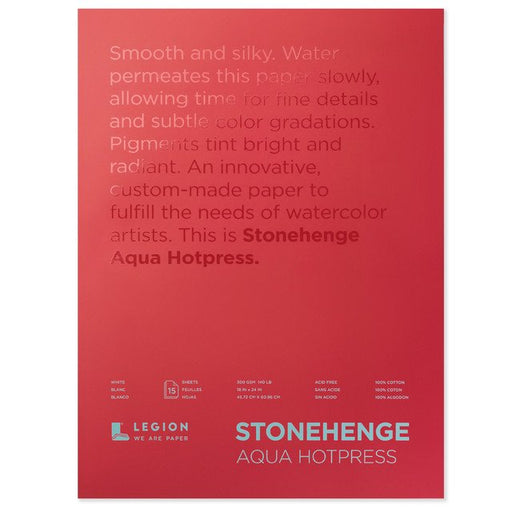 LEGION Stonehenge Aqua Watercolour Block - 300gsm - 100% Cotton - Hot Press - A4+ (22.9 x 30.5cm  9 x 12") - 15 Sheets