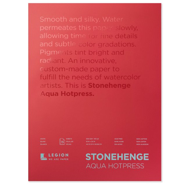 LEGION Stonehenge Aqua Watercolour Block - 300gsm - 100% Cotton - Hot Press - A4+ (22.9 x 30.5cm 9 x 12") - 15 Sheets
