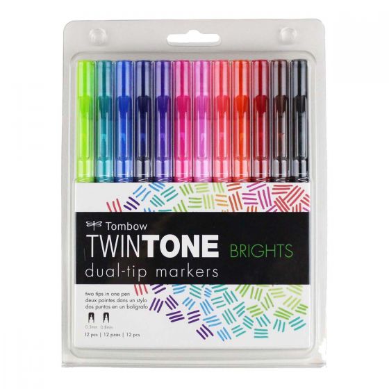 TOMBOW TwinTone Markers - Bright Palette - Pack 12