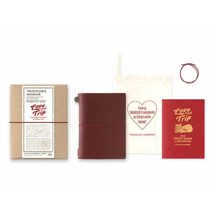 Traveler's Company Leather Notebook - Passport Size Starter Kit - Red - Love and Trip (Limited Edition)