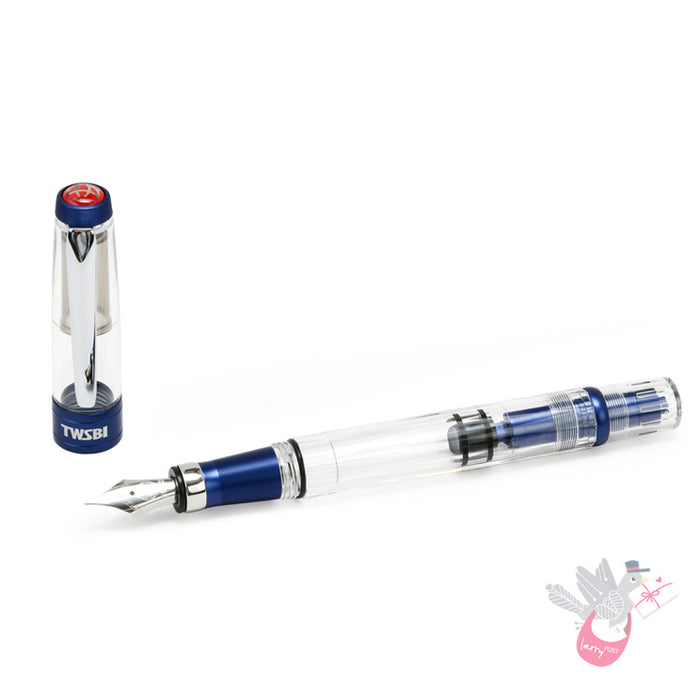 TWSBI Diamond 580ALR Navy Blue Fountain Pen - Clear body with Blue trim - Broad Nib