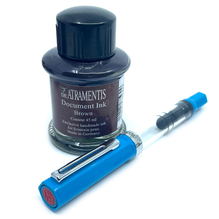TWSBI Eco Sketch Kit - Clear / Cerulean Blue - Fine Nib & DE ATRAMENTIS Document Ink - Brown - 45mL