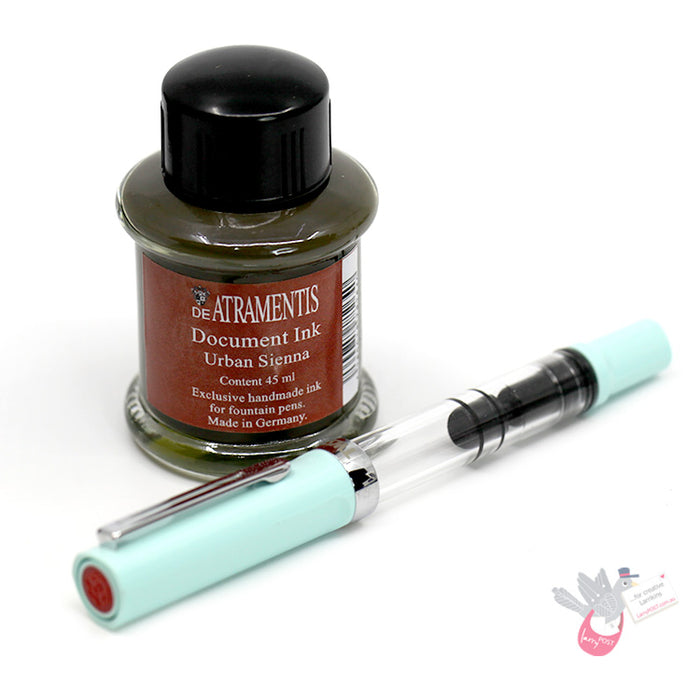TWSBI Eco-T Sketch Kit - Clear / Mint Blue - Fine Nib & DE ATRAMENTIS Document Urban Sienna 45mL