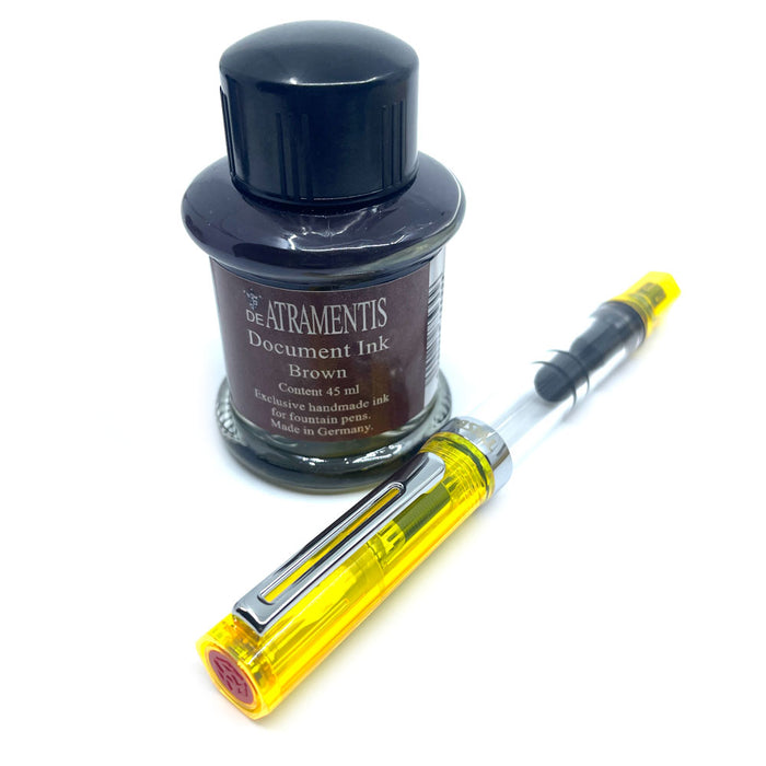 TWSBI Eco Sketch Kit - Clear / Transparent Yellow - Fine Nib & DE ATRAMENTIS Document Ink - Brown - 45mL