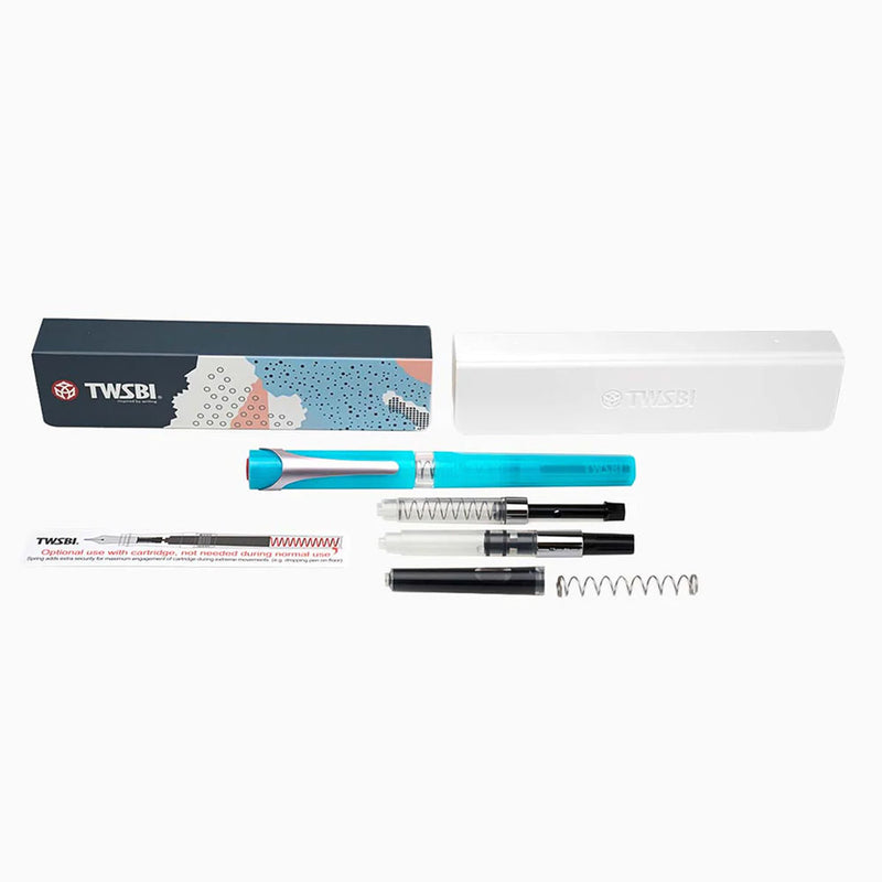 TWSBI Swipe Fountain Pen - Spring Loaded Converter - Blue Ice Colour - Fine Nib