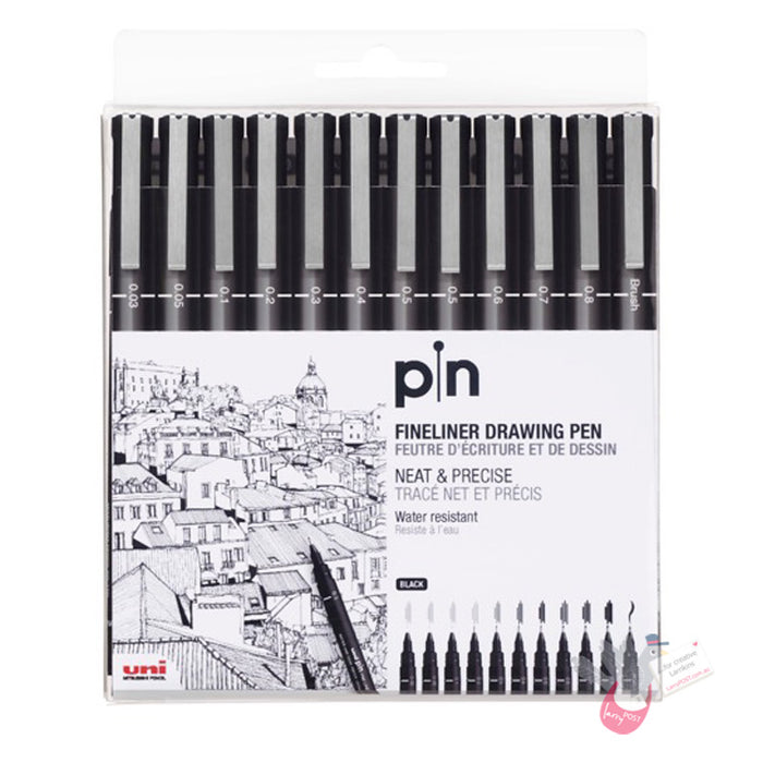 UNI PIN Fine Line Pen - Set 12 - Black