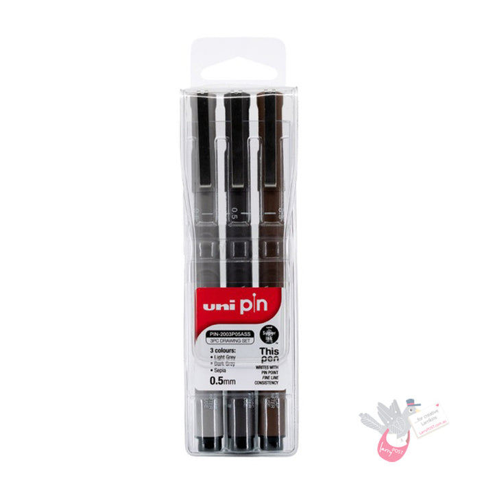 UNI PIN Fine Line Pen - Set 3 - Colours - 0.5mm