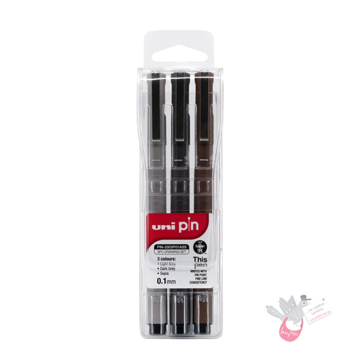 UNI PIN Fine Line Pen - Set 3 - Colours - 0.1mm