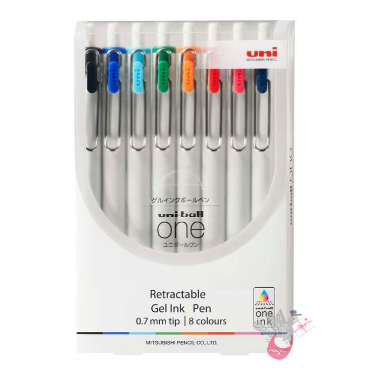UNIBALL One Retractable Ink Gel Pen - Fine (0.7mm) - 8 Assorted Colours
