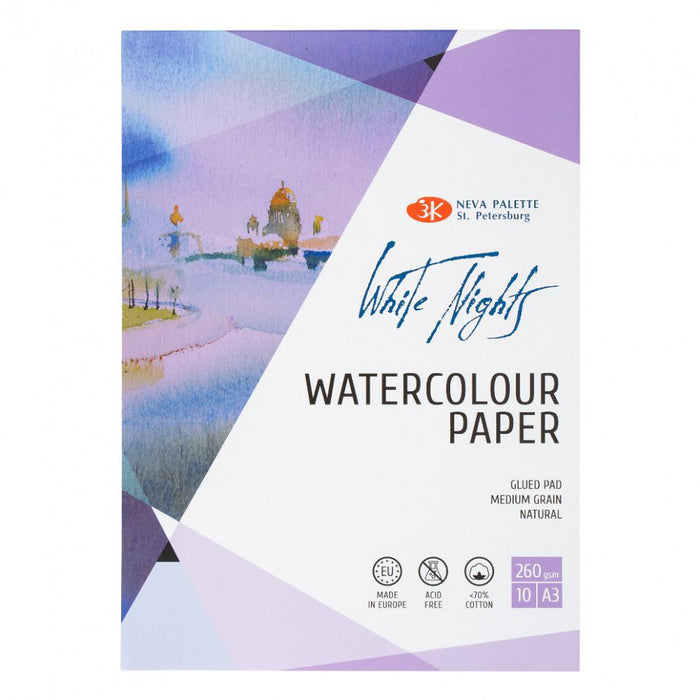 WHITE NIGHTS Watercolour Paper - Medium Grain 260gsm - 10 Sheets - A3