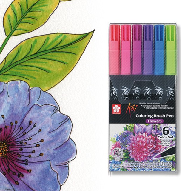SAKURA Koi Brush Marker Set - Flowers - Pack 6