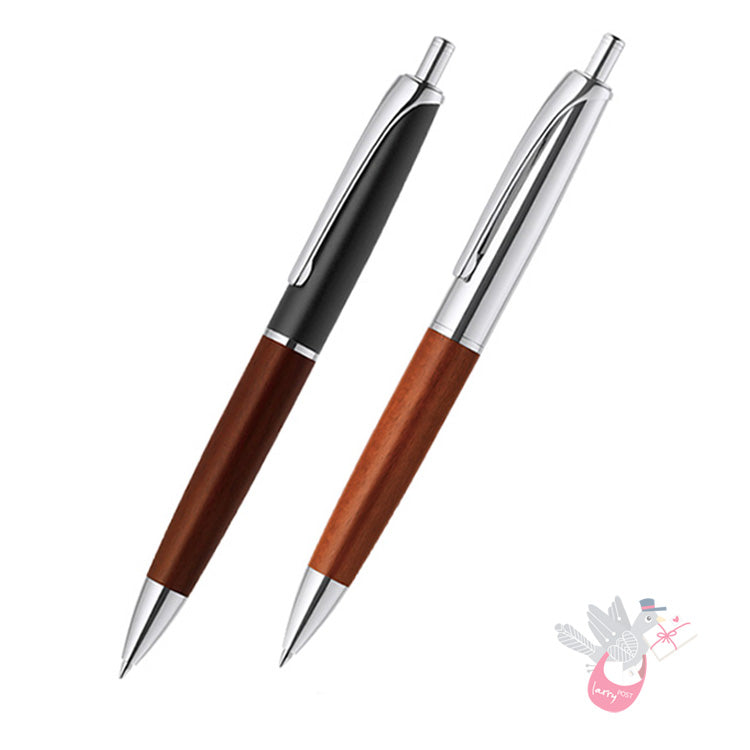 ZEBRA Filare Wood Push Button Ballpoint Pen - 0.7mm - Chrome/Brown