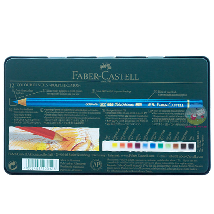 FABER-CASTELL Polychromos Coloured Pencils - Tin of 12